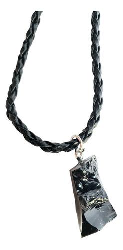 Collar Obsidiana Negra Con Cordón De Ecocuero