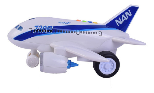 Avión A Fricción Jumbo 730 Con Luz , Sonidos Y Frases 1:12 Color Blanco/Azul