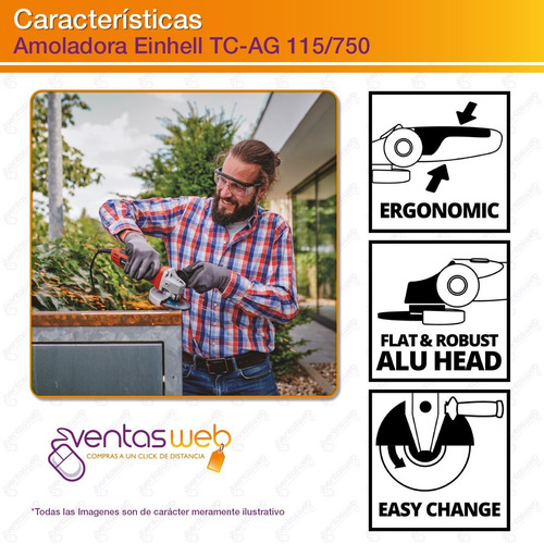 Imagen 6 de 10 de Taladro 13 Mm Percutor + Amoladora 115 Mm 750w Combo Einhell