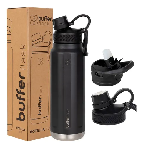Termo Botella Termica Agua Acero Inoxidable Buffer 1l 3tapas Negro