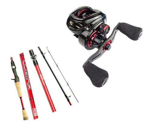 Kit Pesca Carretilha Lubina Black Widow Gts D + Vara Lubina