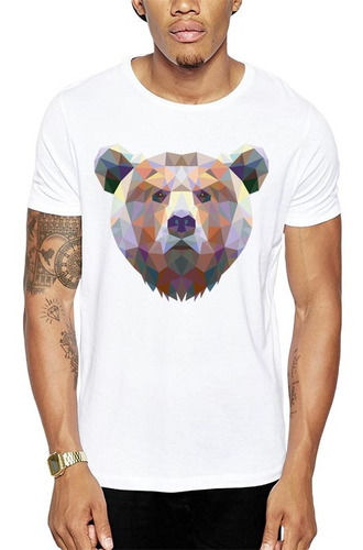 Polera Polygonal Bear Animales Osos Blanca