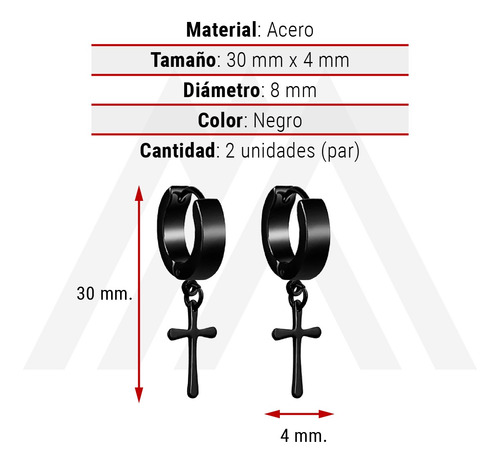 Aros Colgantes Cruz De Acero Inoxidable Set X 2 Unidades