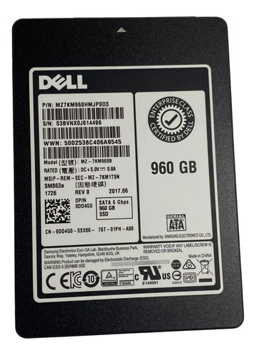 Ssd Servidor 960gb Dell Enterprise Sata 6gb/s Hot Plug Dd4g0 Cor Prateado