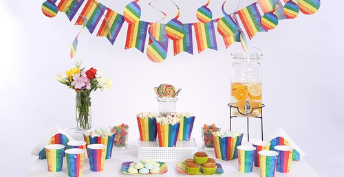 Combo 10 Rainbow Arcoiris Cotillo Otero Fiesta Cumpleaños