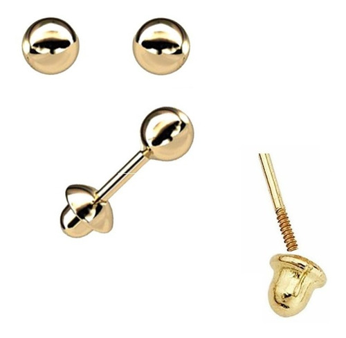 Brinco Bebê Bolinha Mini 2.5mm Com Rosca Em Ouro 18k 19243