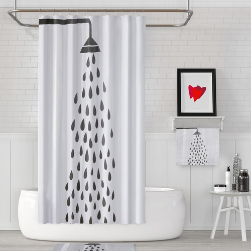 Imagen 2 de 3 de Cortina De Baño Tela Impermeable Con Protector De Cortina