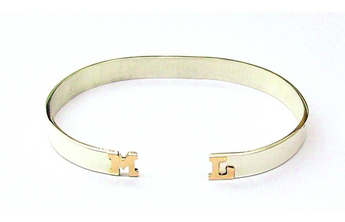 Pulsera De Plata 925 Pinza 2 Letras A Relieve Oro 18 6mm