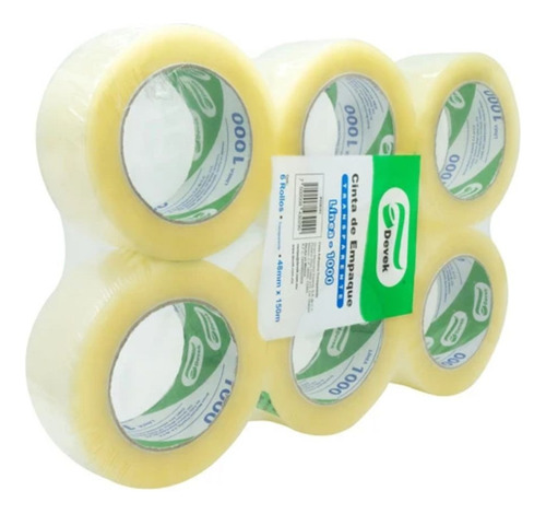 6 Cinta Empaque Transparente Devek 1000 Acrilica 48mmx150m Pstr101