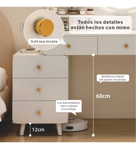 Tocador Con Espejo Led Minimalista Vanity Moderno 6 Cajons