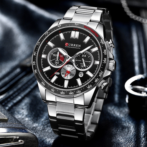 Imagen 3 de 5 de Reloj Curren Hombre Acero Cronógrafo Caballero Elegante Fech
