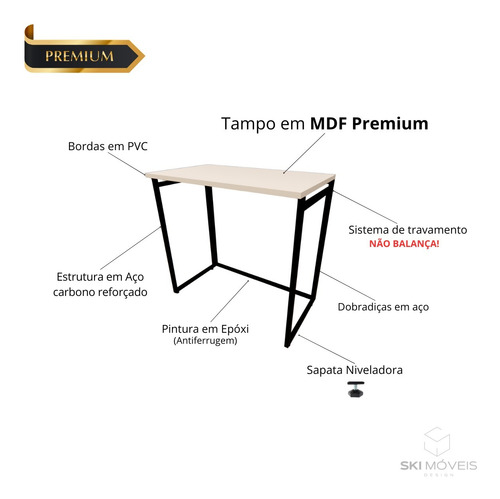 Mesa Escrivaninha Estudo Dobrável Compacta Cs 80cmx45cm Off White