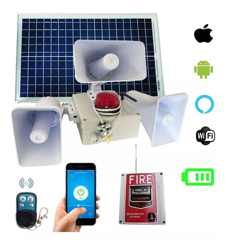 Alarma Vecinal Solar Wifi Rf Tres Sirena Boton Fire 300m App