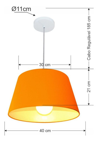 Lustre Pendente Cone Vivare Md-4039 Cúpula Tecido 21/40x30cm Estrutura Laranja 127/220V