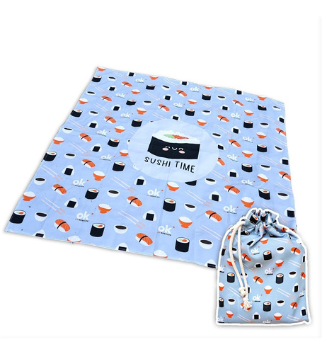 Imagen 1 de 8 de Lona Playera Lona Picnic Con Bolsa 140x140 Sushi Time