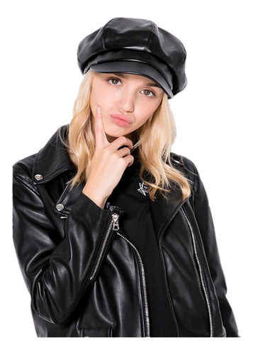 Gorra Octogonal De Cuero Casual Para Mujer