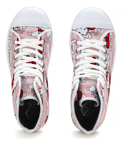 Tênis Cano Alto Moda Desenho Coração Laço Hello Kitty Tumblr