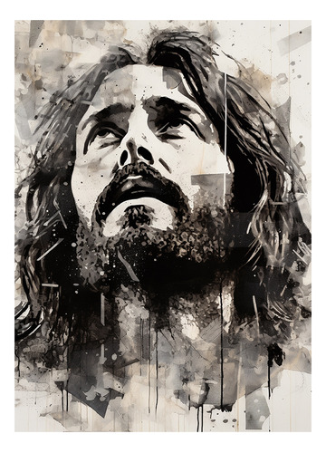 Quadro 3d Grande Tela Colagem Jesus Preto Branco V02 120x80