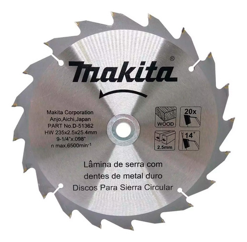 Disco De Serra Metal Duro 235 X 25,4 X 20d. - D-51362 Makita Cor Prateado