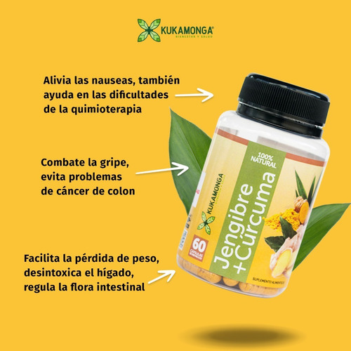 Suplemento en cápsula Kukamonga Suplemento Jengibre + Curcuma x 60g