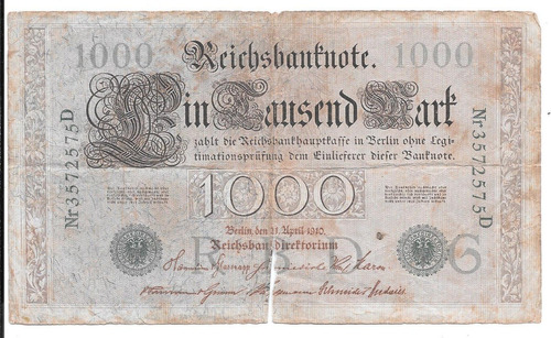 Liquido Billete De Alemania.  1000 Marcos 1910 Sello Verde