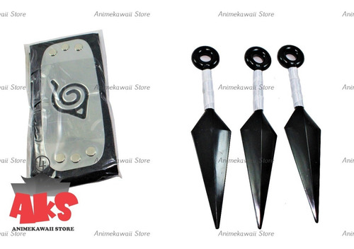 Imagen 4 de 5 de Naruto Set Bandana Y 3 Kunais Blanco En Caja (animekawaii)