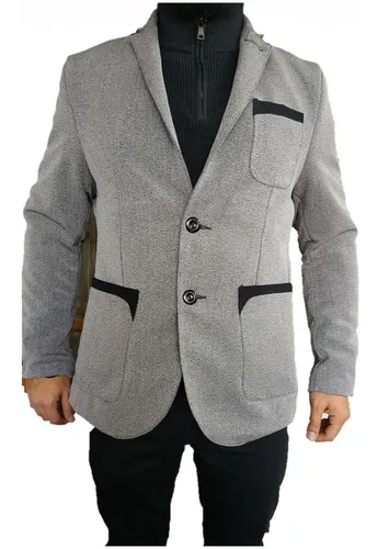 Blazer Masculino Gris Con Pintas Negras bolsillo Parche