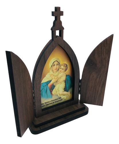 Capela Capelinha Mãe Rainha Com Porta Madeira 18 Cm