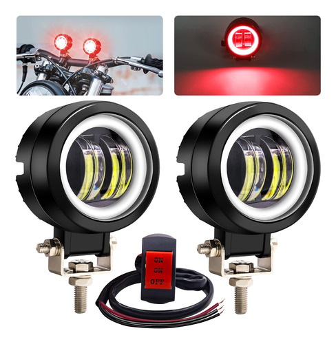 2 Foco Led Para Motocicleta 12 V 24 Ojo Angel Rojo Luz Halo