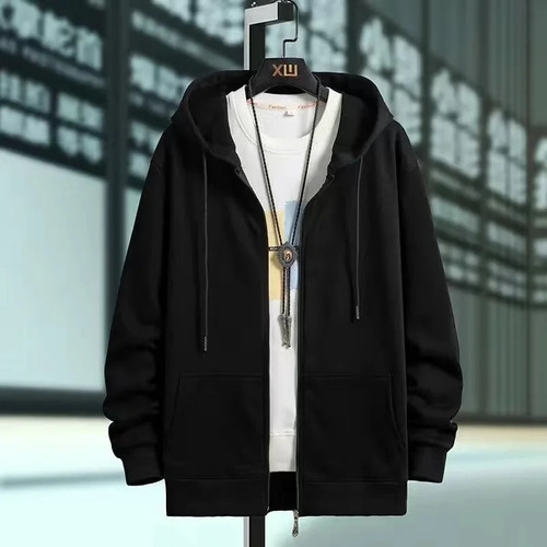 Chaqueta Tipo Cárdigan Con Capucha Y Cremallera Para Hombre,