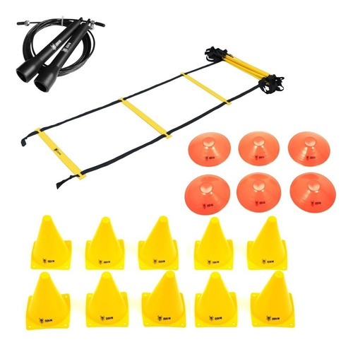 Kit Escada Agilidade Pvc + Cones + Chapeu Half + Speed Rope