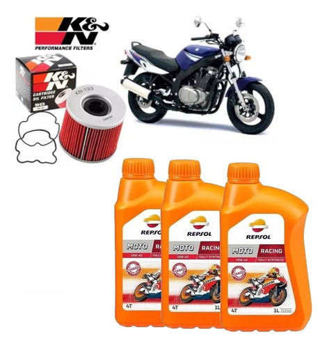 Kit Troca Óleo K&n Suzuki Gs500 Kn-133 Repsol 10w40 Racing