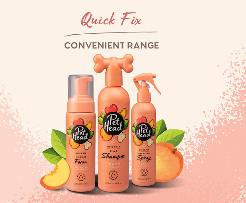 Pet Head Spray Quick Fix Dry Bath, 300 ml, fragancia a melocotón
