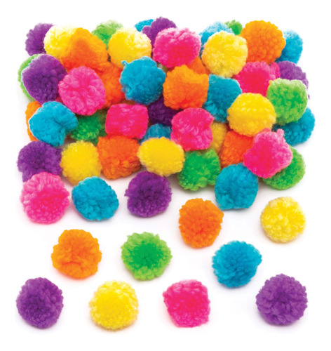 Pompon Lana Neon Para Manualidad 84 Unidad Color Brillante