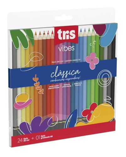 Lápis Cor Tris Vibes 24 Cores Clássica + 1 Lápis Graduado 6b