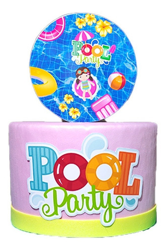 Bolo Fake Pool Party Menina - Base Única 15x10 C/ Topo