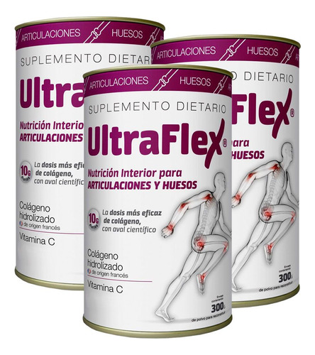 Combo 3 Ultraflex Colageno Hidrolizado Articulaciones Huesos