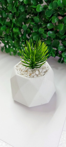 80 Macetitas De Concreto Con Planta Artificial Blanco Prisma