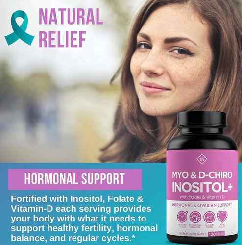 Imagen 6 de 6 de Myo Inositol & D-chiro 40:1 Folato Vitamina D 120 Cápsulas