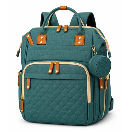 Mochila Maternidade BAGEAR Verde Com Porta Mamadeira Térmica e Alça para Carrinho