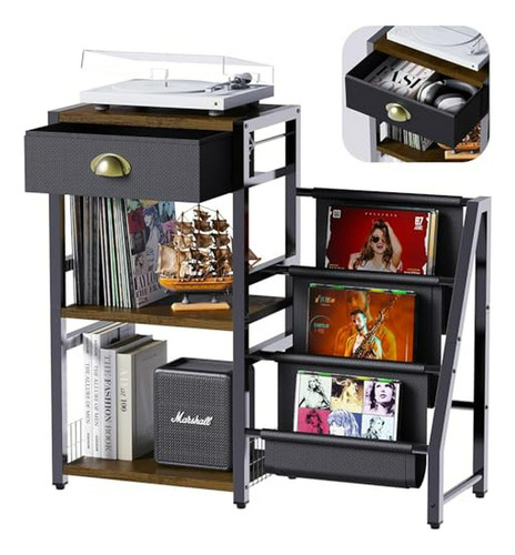 Mueble Para Tocadiscos 3 Niveles Con Almacenamiento De Vinil