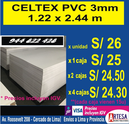 Planchas De Celtex Pvc 3mm