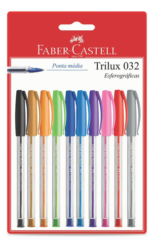 Caneta Esferográfica Trilux 032 1.0mm Faber-castell - Sm/032esc10 10 cores
