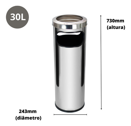 Cinzeiro Lixeira Em Aço Inox Com Aro Em Inox 30 Litros