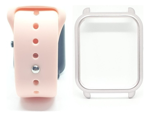 Pulseira Silicone Para Amazfit Bip + Case Bumper +película Cor Nude Largura 20 Mm