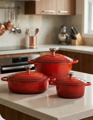 Jogo/kit Caçarolas 3 Peças Hauskraft Le​ Chef Indução Panela Vermelho