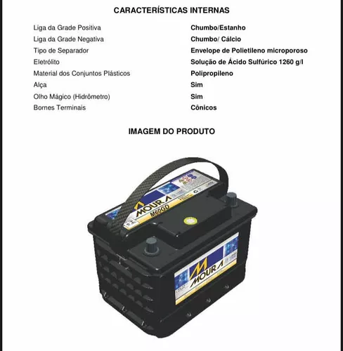 Bateria Automotiva Moura M60GD Selada, 60 Amperes, Positivo