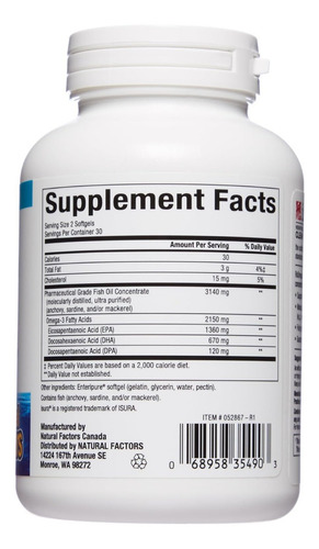 Aceite de pescado ultra fuerte Rxomega-3 de Natural Factors con Vita
