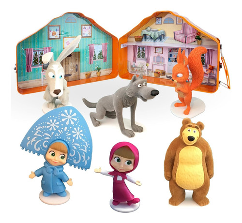 Masha And The Bear Playset House, Juego De 6 Figuras, Luppa