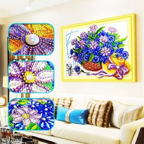 Arte Diamante Canasta Con Flores 40x50cm